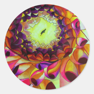 Sticker Rond Purple Dahlia abstract original flower art