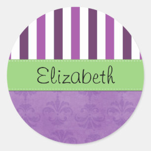 Sticker Rond Purple Damask, Purple Stripes, Stripe, Votre Nom