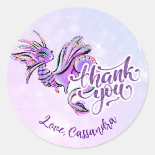 Sticker Rond Purple Dragon Magique Fille Anniversaire Merci
