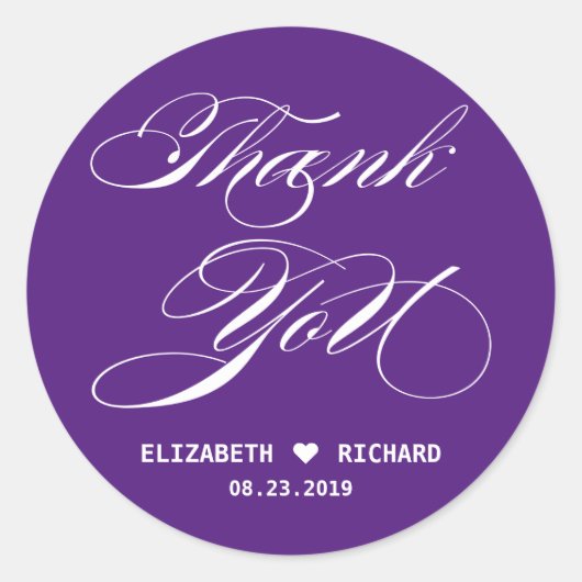 Sticker Rond Purple Élégant Script Merci Mariage Faveur (Devant)