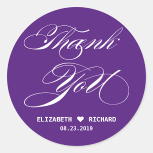 Sticker Rond Purple Élégant Script Merci Mariage Faveur