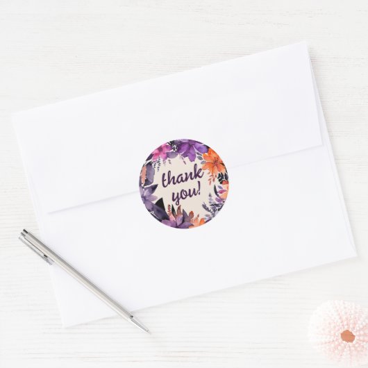 Sticker Rond Purple enchanté + Mariage d'Halloween floral orang (Enveloppe)