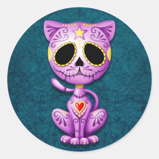 Sticker Rond Purple et bleu Zombie sucre Kitten (Devant)