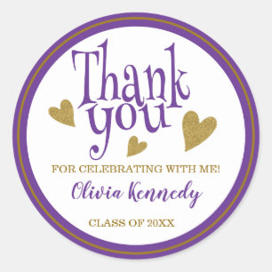Sticker Rond Purple Et Gold Graduation Party Merci Favor