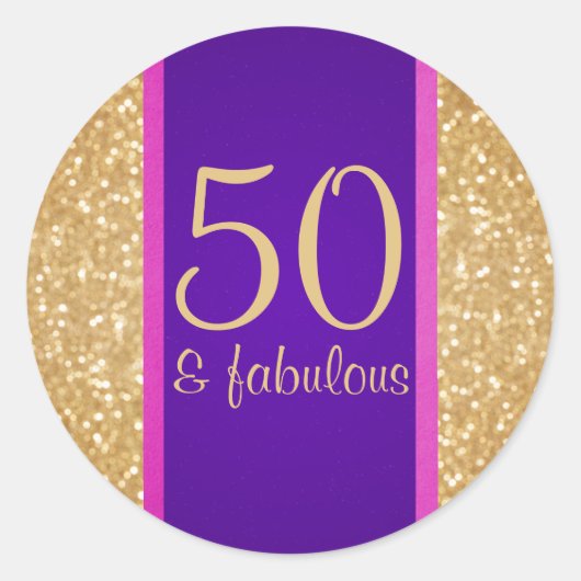 Sticker Rond Purple et rose 50 et fabuleux 50e anniversaire (Devant)