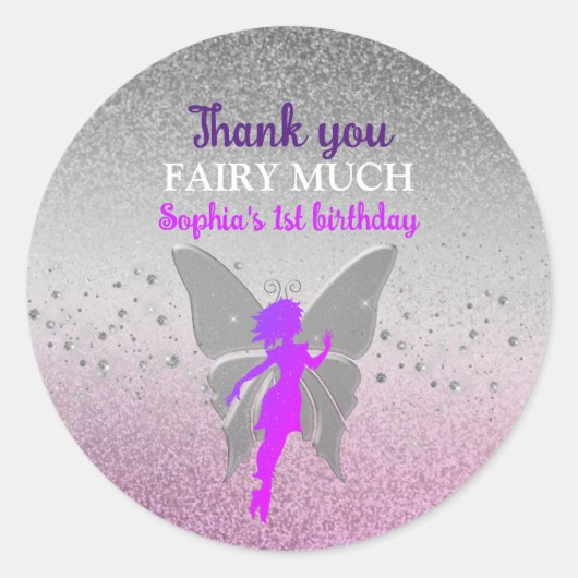 Sticker Rond Purple Fairy 1er anniversaire Merci (Devant)