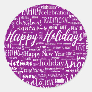 Sticker Rond Purple Fantaisiste Joyeux Noël Écriture Joyeuse