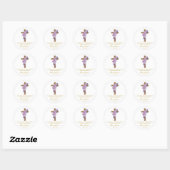 Sticker Rond Purple Flower Cross Memorial Funeral Seed Packet (Feuille)