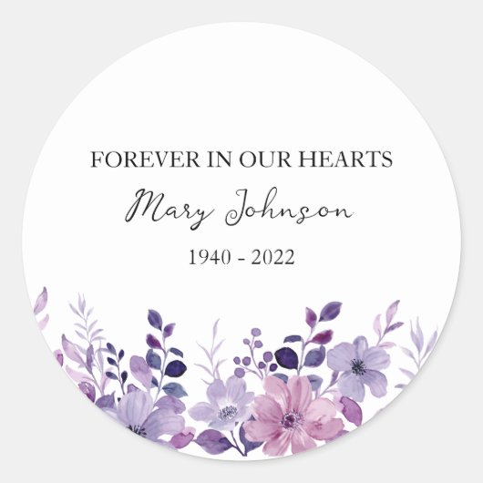 Sticker Rond Purple Flower Memorial Funeral (Devant)
