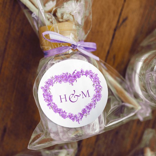 Sticker Rond Purple forget me nots inked art wedding monogram