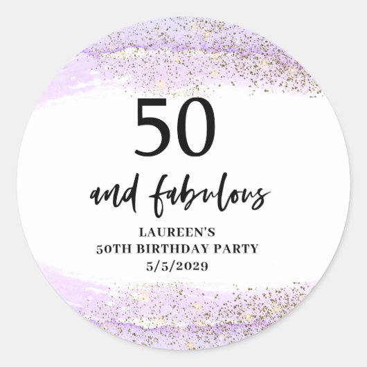 Sticker Rond Purple Glitter Purple 50th Birthday Party  (Devant)
