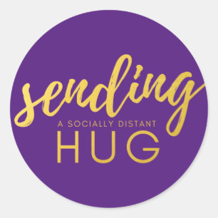 Sticker Rond Purple Gold envoie un Hug socialement distant