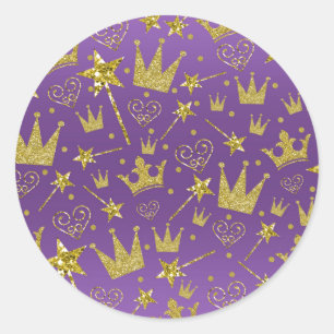 Sticker Rond Purple & Gold Parties scintillant Girls Princess P