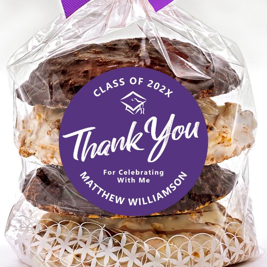 Sticker Rond Purple Graduation Bold Script Casquette Merci mode