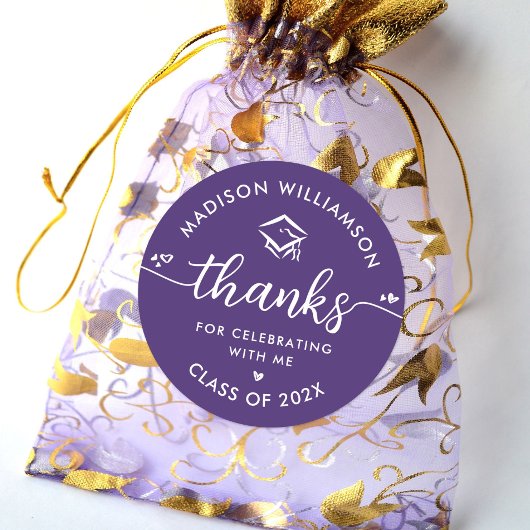 Sticker Rond Purple Graduation Moderne Merci Coeurs Script