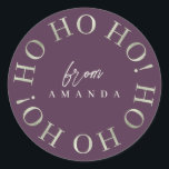 Sticker Rond Purple Green Christmas Ho Ho Ho ID1009<br><div class="desc">Si vous vous demandez quelles combinaisons de couleurs choisir pour votre décoration de Noël et vos fournitures d'enveloppement cadeau cette année, j'ai créé des collections de motifs de coordination pour rendre la vie un peu plus facile. Cet élégant design typographique de Noël présente "Ho Ho Ho" dans un motif circulaire...</div>
