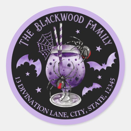 Sticker Rond Purple Halloween Cocktail Retour Adresse (Devant)