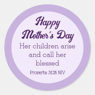 Sticker Rond Purple Happy Mother's Day Bible Verse Simple