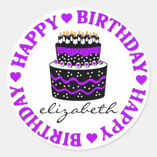 Sticker Rond Purple Hearts Anniversaire Gâteau (Devant)