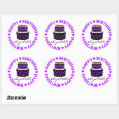 Sticker Rond Purple Hearts Anniversaire Gâteau (Feuille)