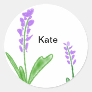 Sticker Rond Purple lavande florale aquarelle ajouter nom cu