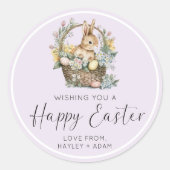 Sticker Rond Purple Lilac Joyeux Lapin de Pâques (Devant)