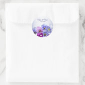 Sticker Rond Purple Lilac Pansy Floral Rustic Wedding Party (Sac)