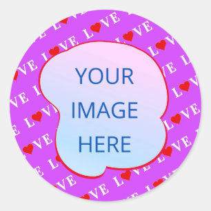 Sticker Rond Purple LOVE Coeur Élégant