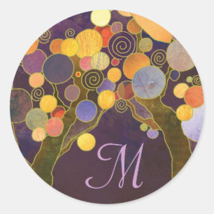 Sticker Rond Purple Love Trees Monogramme Mariage Faveur