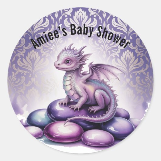 Sticker Rond Purple Magical Dragon Baby Shower (Devant)