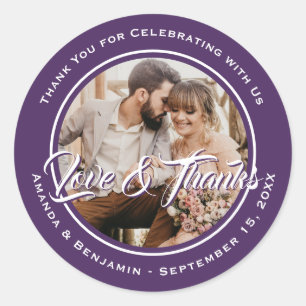 Sticker Rond Purple Modern Script Mariage Photo Favoriser