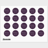 Sticker Rond Purple Modern Script Wedding Shower Thank You (Feuille)