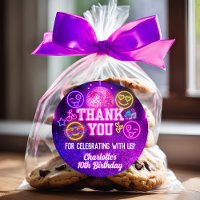 Purple Neon Glow Retro Maigre Sourire Face Merci
