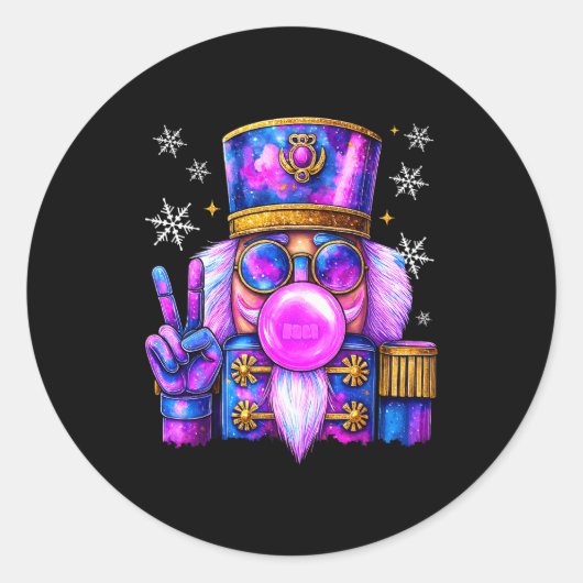 Sticker Rond Purple Nutcracker Blowing Bubble Gum Cute Christma (Devant)