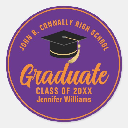 Sticker Rond Purple Orange Graduate Custom 2024 Graduation (Devant)