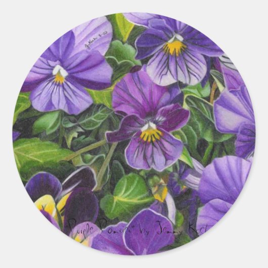 Sticker Rond "Purple Pansies" par Jenny Koch (Devant)