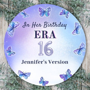 Sticker Rond Purple Papillon Eras fête d'anniversaire