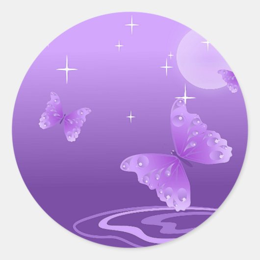 Sticker Rond Purple Papillon Paix Aimer Grace Destinée (Devant)