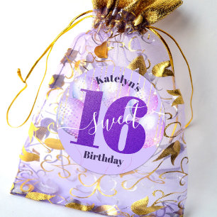 Sticker Rond Purple Parties scintillant Sweet 16 Ballons d'anni