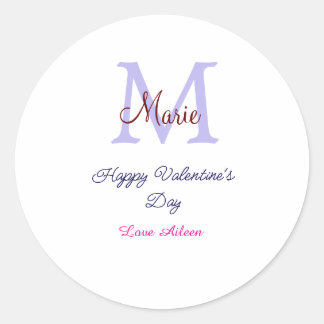Sticker Rond Purple pastel happy Valentine's day pink monogram 