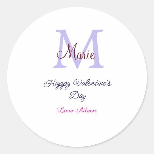 Sticker Rond Purple pastel happy Valentine's day pink monogram  (Devant)
