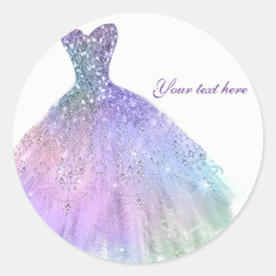 Sticker Rond Purple Pastel Parties scintillant Glam Robe Annive