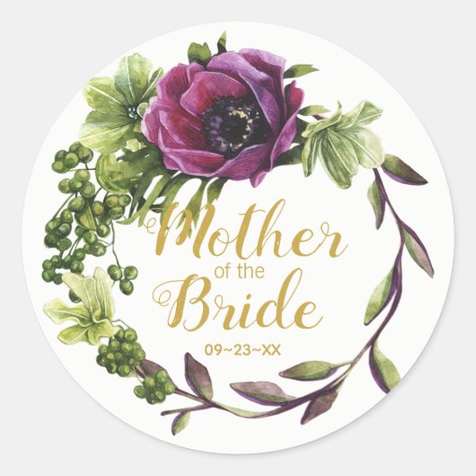 Sticker Rond Purple Peony Wreath Mère de la mariée ID456 (Devant)