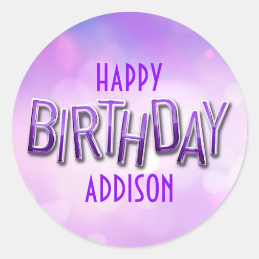 Sticker Rond Purple Pink Bokeh Anniversaire (Devant)