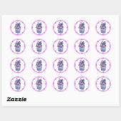 Sticker Rond Purple Polka Dot Cupcake and Butterfly Birthday (Feuille)