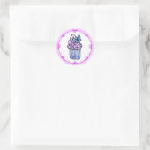 Sticker Rond Purple Polka Dot Cupcake and Butterfly Birthday (Sac)