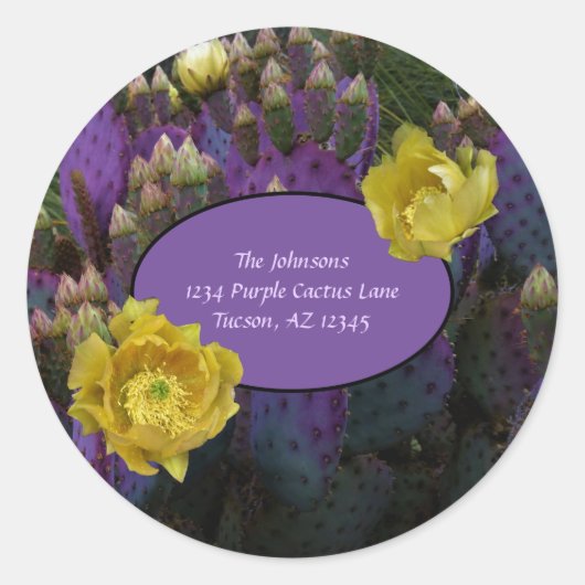 Sticker Rond Purple Prickly Pear Opuntia Cactus Fleurs Jaunes (Devant)