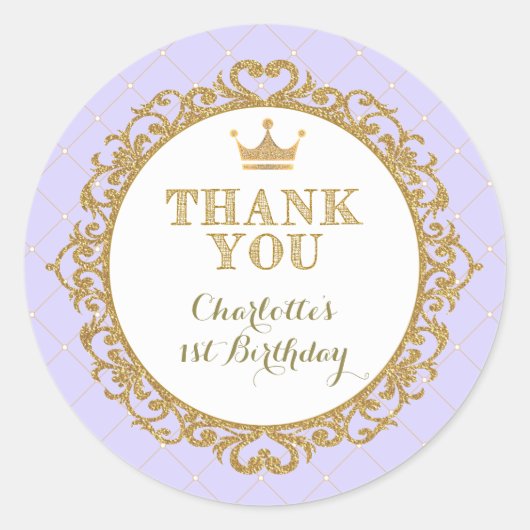 Sticker Rond Purple Princesse Merci bébé Faveurs d'anniversaire (Devant)