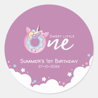 Sticker Rond Purple Rose Baby Girl Sweet Un 1er Anniversaire Do