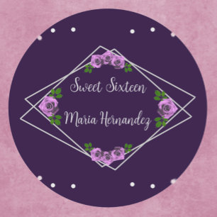 Sticker Rond Purple Rose Silver Géométrique Sweet 16